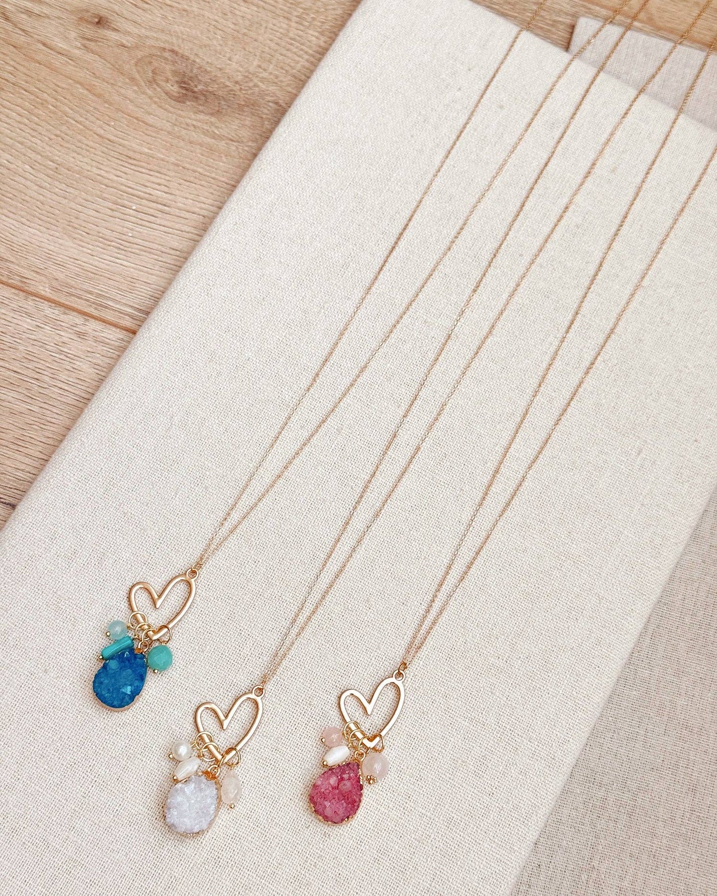 Colorful Druzy Quartz Cluster Heart Pendant Necklace 80330