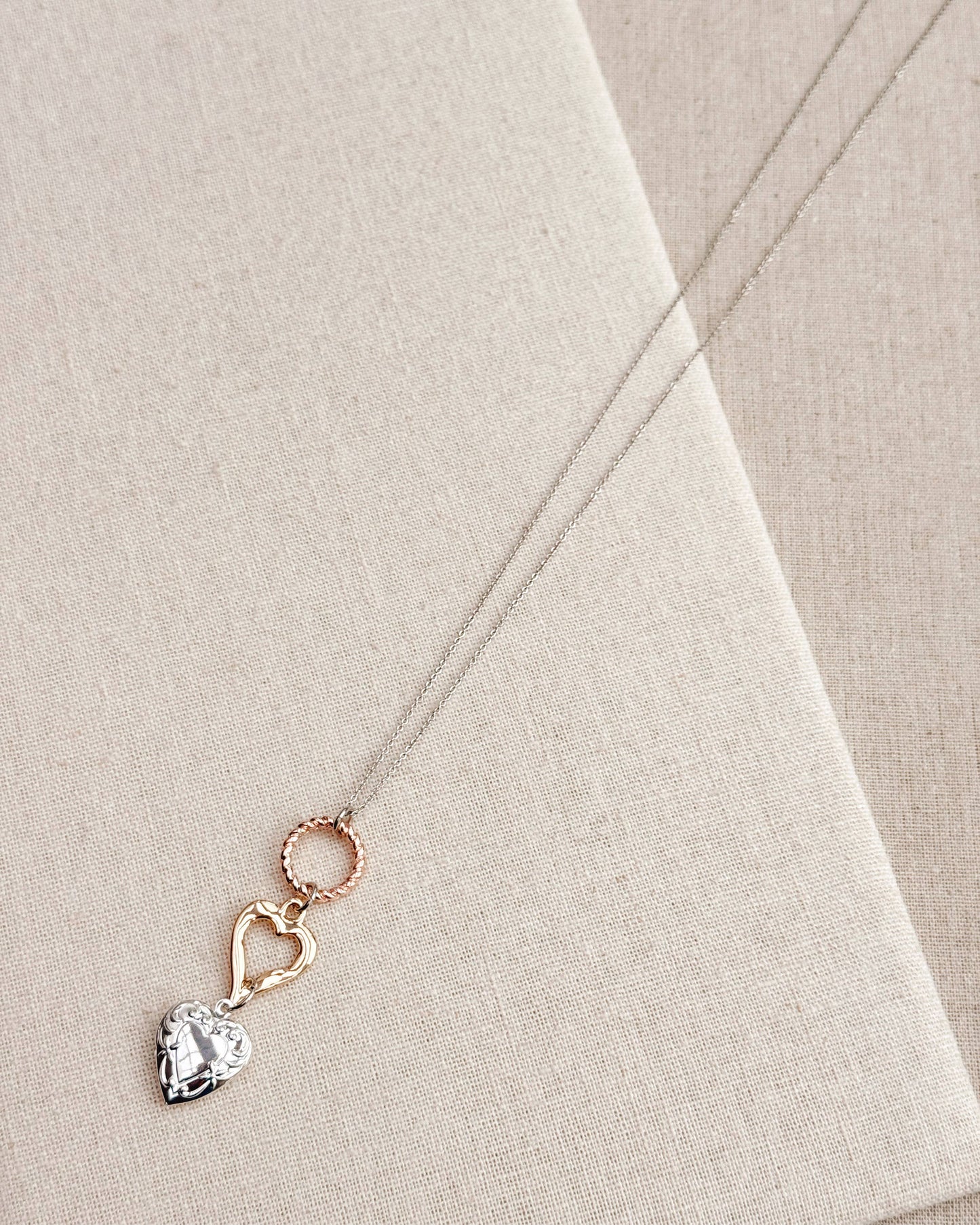 Mixed Metals Heart Locket Pendant Necklace