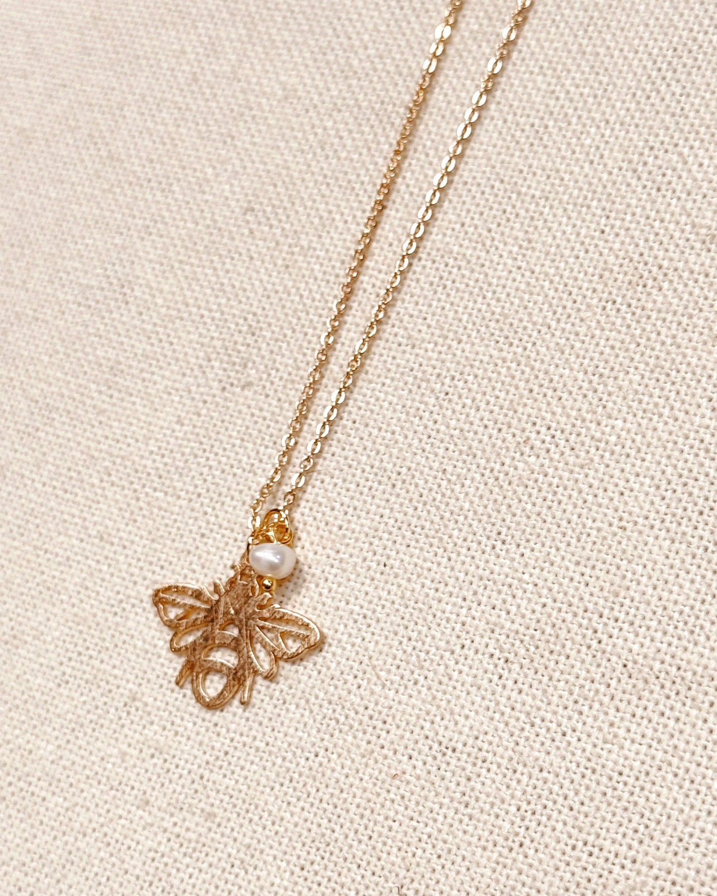 Textured Brass Bee Gold Charm Necklace 245190