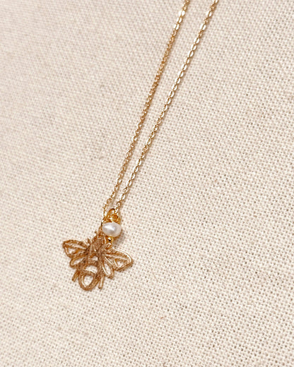 Textured Brass Bee Gold Charm Necklace 245190