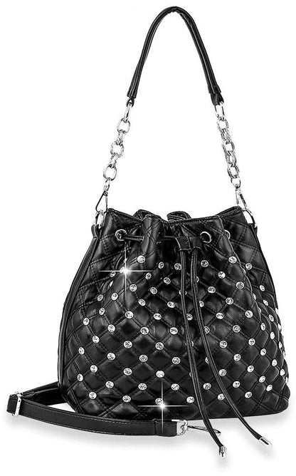 Handbag Express - Rhinestone Studded Drawstring Hobo
