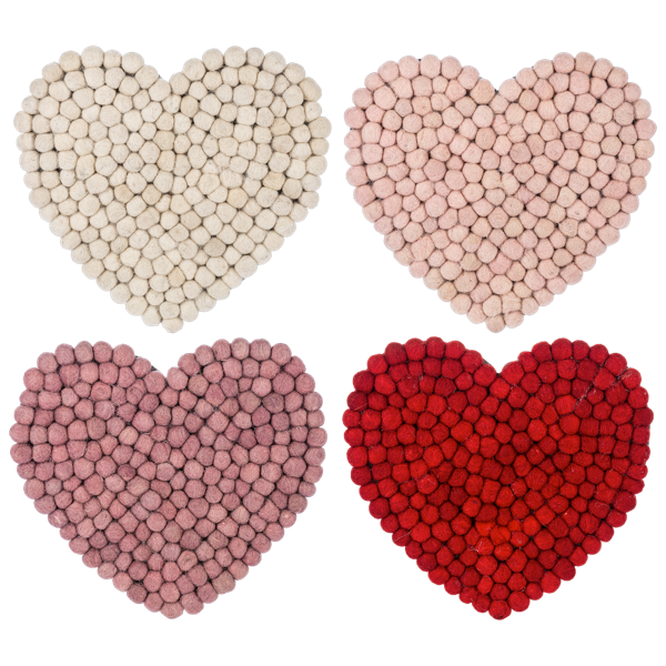 Handmade Felted Wool Pom Heart Trivet