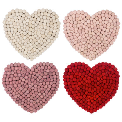 Handmade Felted Wool Pom Heart Trivet