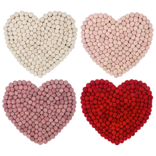 Handmade Felted Wool Pom Heart Trivet