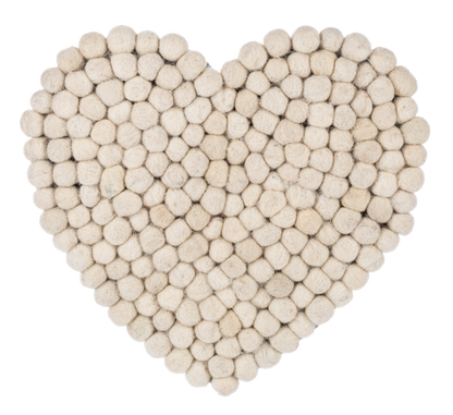 Handmade Felted Wool Pom Heart Trivet