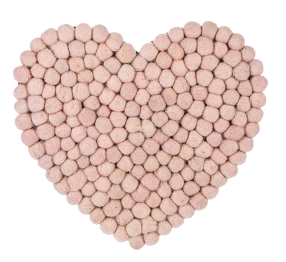 Handmade Felted Wool Pom Heart Trivet