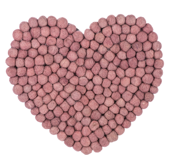 Handmade Felted Wool Pom Heart Trivet