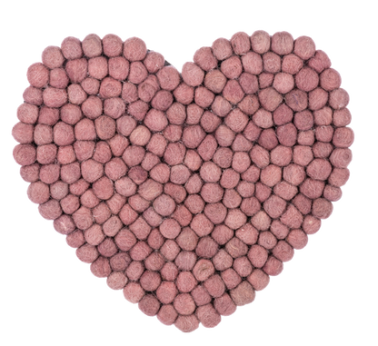 Handmade Felted Wool Pom Heart Trivet