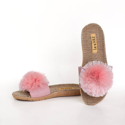 Pom Pom Slides – Pink Shimmer | Women’s Summer Sandals