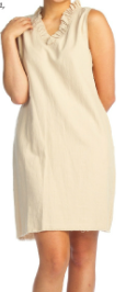 Sleeveless Cotton Dress with Raw Edge and Pockets
