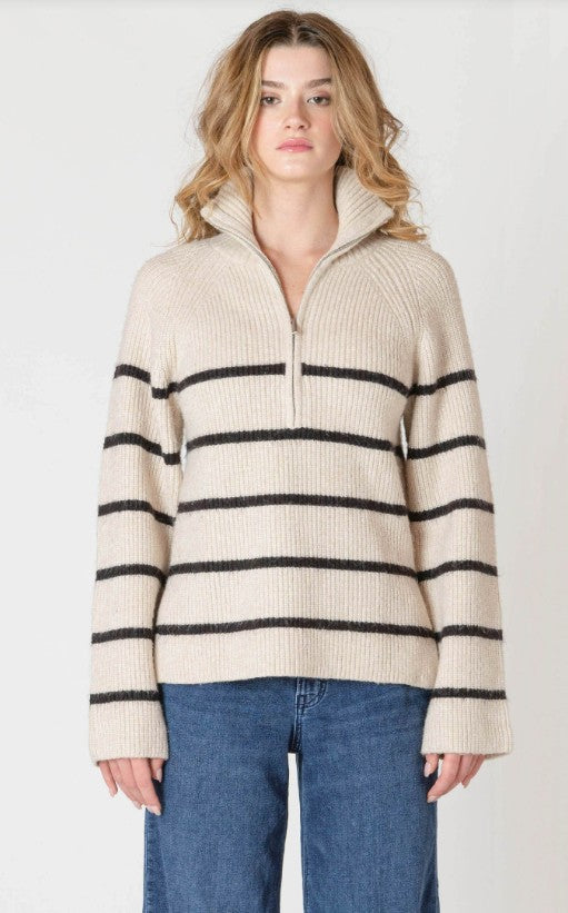 Oat/Black 1/4 Zip Sweater-2627033