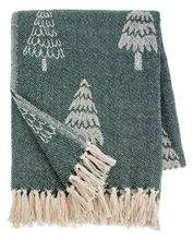 Load image into Gallery viewer, Green &amp; Natural Tree Pattern Woven Throw
