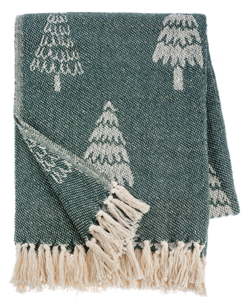 Green & Natural Tree Pattern Woven Throw