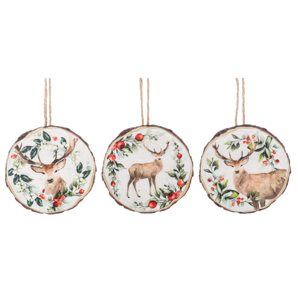 Holiday Stag Wood Slice Ornament