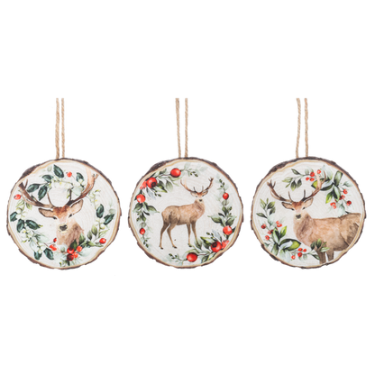 Holiday Stag Wood Slice Ornament
