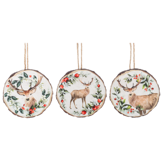 Holiday Stag Wood Slice Ornament