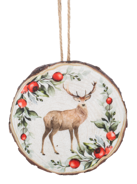 Holiday Stag Wood Slice Ornament