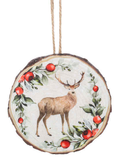 Holiday Stag Wood Slice Ornament