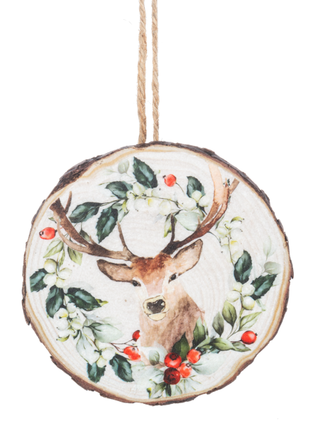 Holiday Stag Wood Slice Ornament