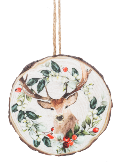 Holiday Stag Wood Slice Ornament