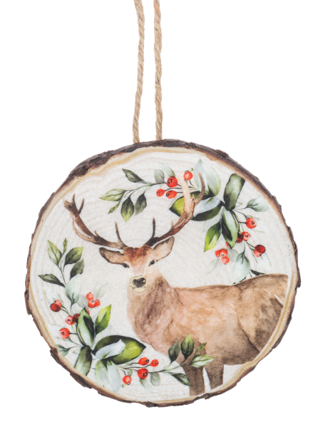 Holiday Stag Wood Slice Ornament