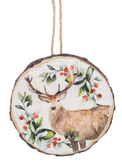 Holiday Stag Wood Slice Ornament