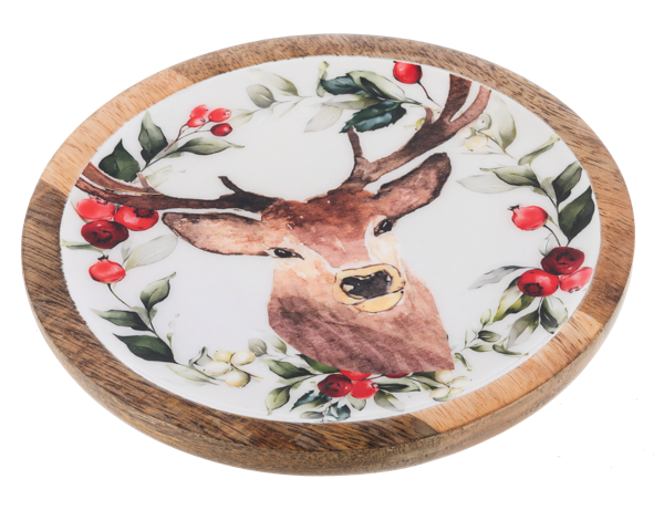 Round Holiday Stag Tidbit Tray