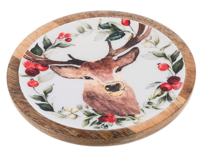 Round Holiday Stag Tidbit Tray