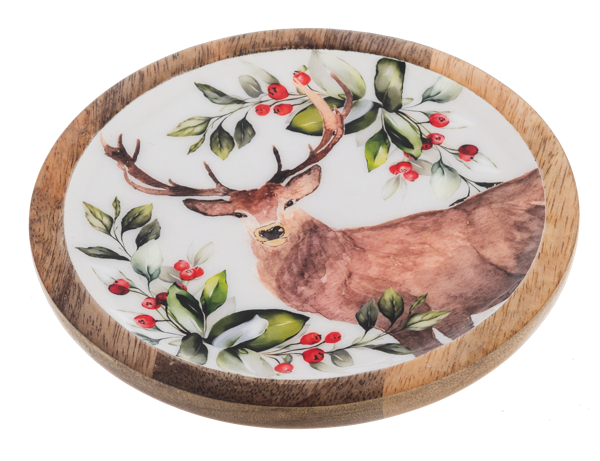 Round Holiday Stag Tidbit Tray