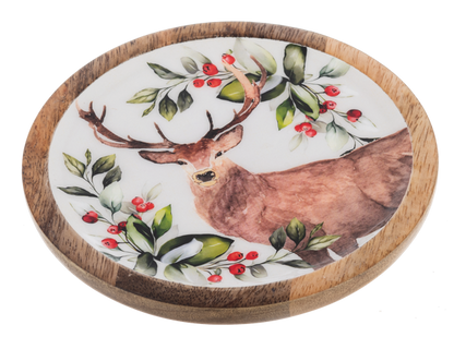 Round Holiday Stag Tidbit Tray