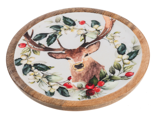 Round Holiday Stag Tidbit Tray