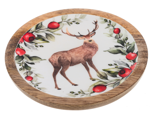 Round Holiday Stag Tidbit Tray