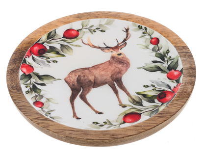 Round Holiday Stag Tidbit Tray