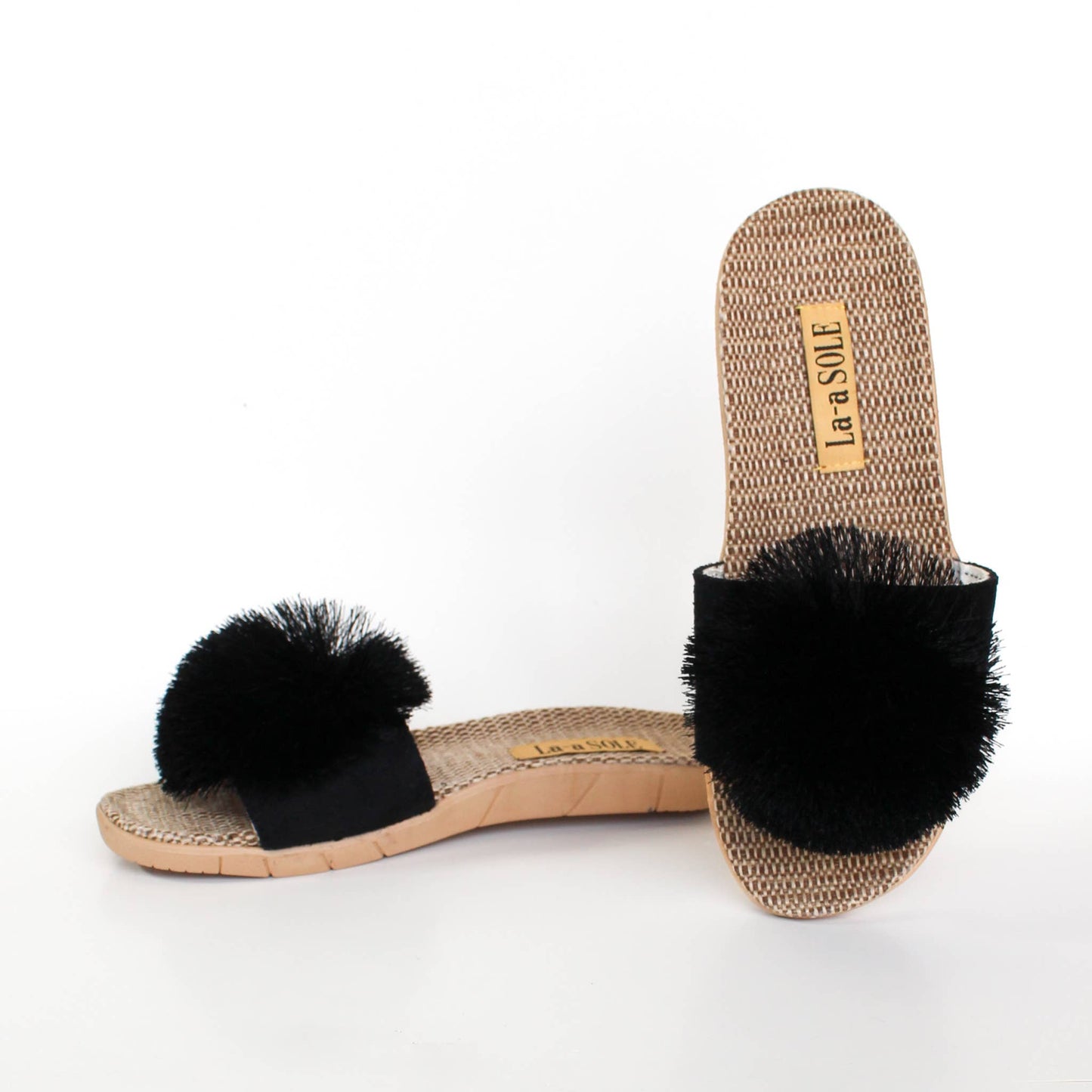 Pom Pom Slides – Black | Women’s Slip-On Summer Sandals