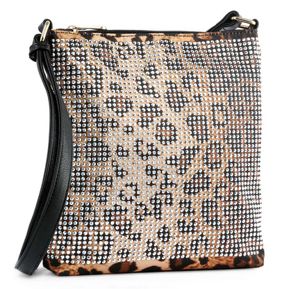 Handbag Express - Leopard Print Rhinestone Crossbody Sling