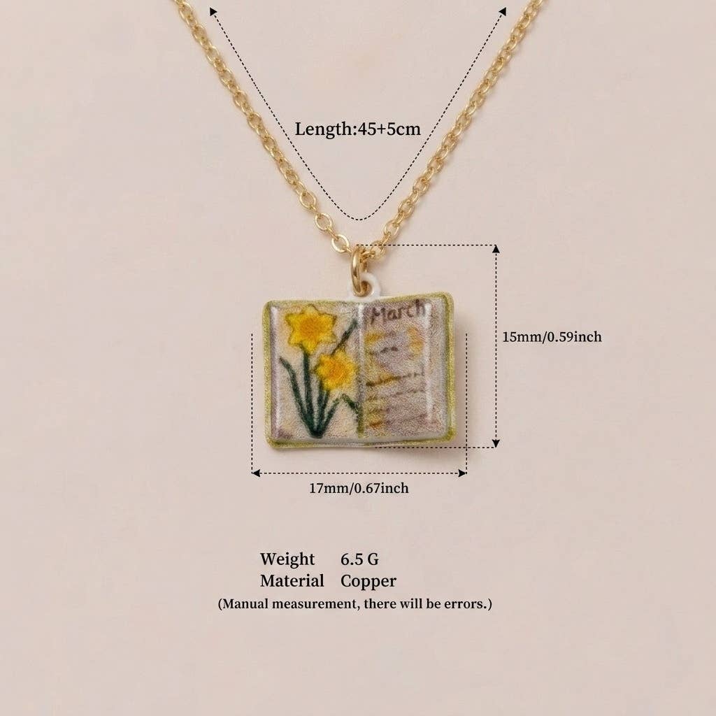 Birth Flower Book Necklace