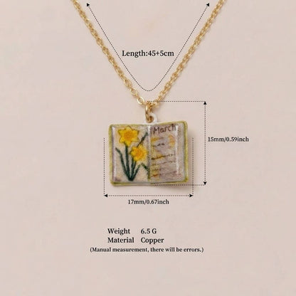 Birth Flower Book Necklace