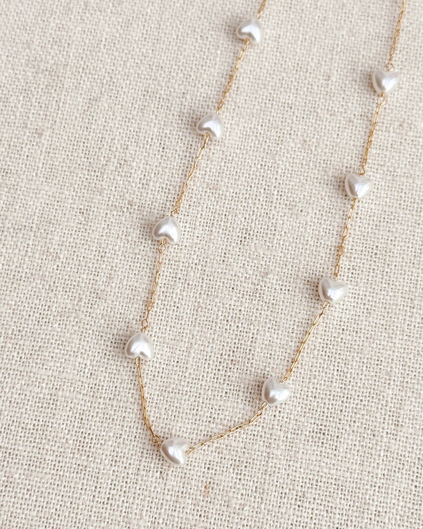 Faux Pearl Hearts Link Chain Necklace