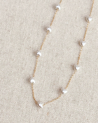 Faux Pearl Hearts Link Chain Necklace