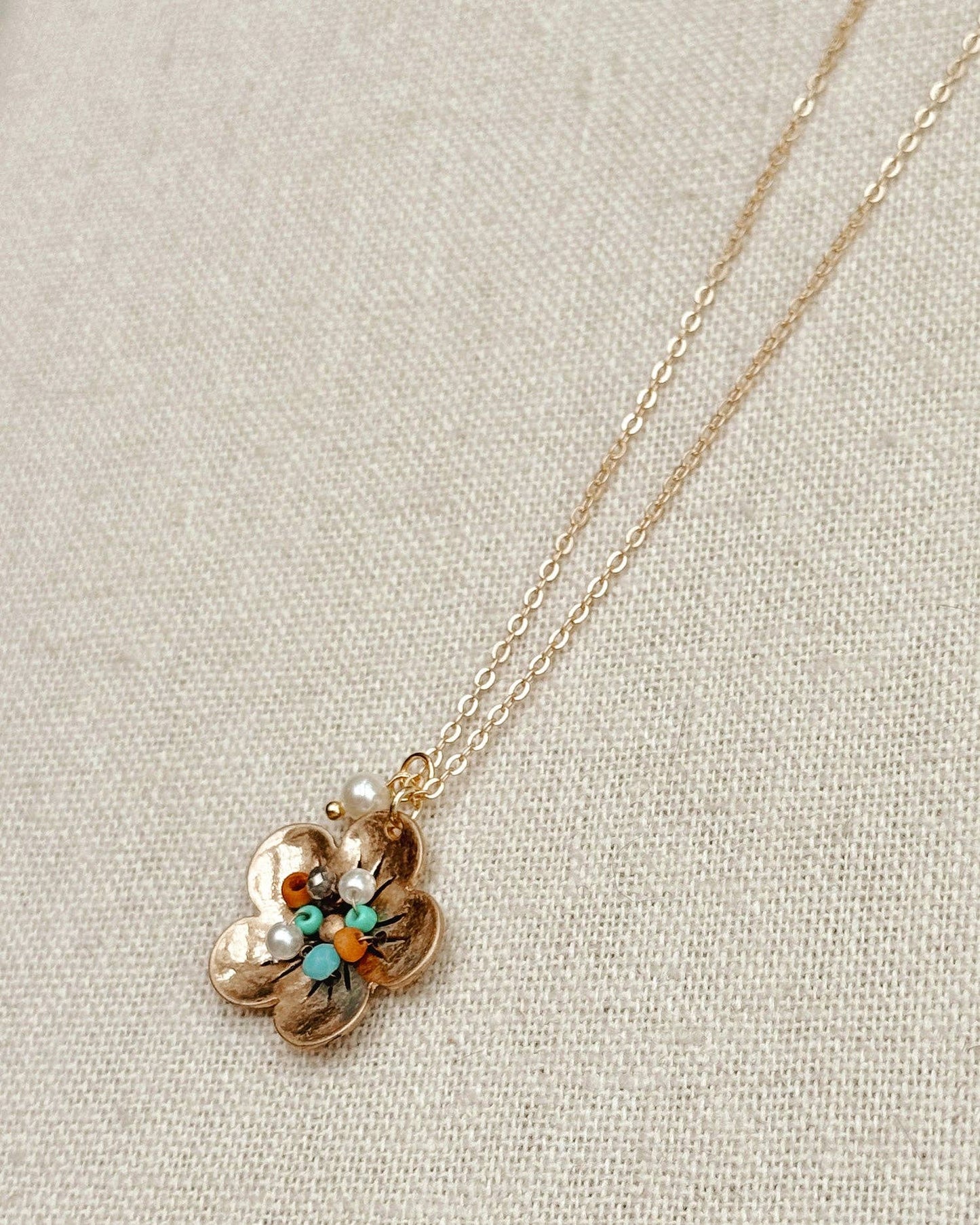 Freshwater Pearl Mixed Bead Flower Necklace 245067