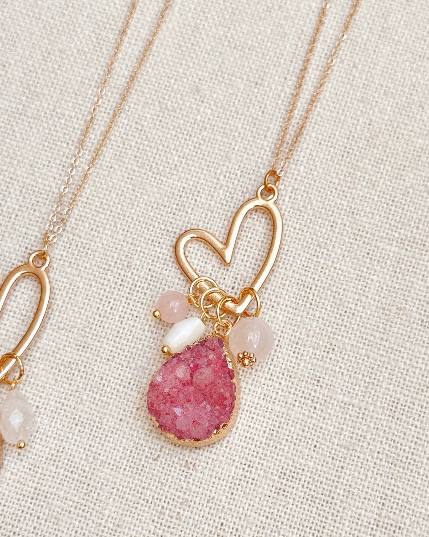 Colorful Druzy Quartz Cluster Heart Pendant Necklace 80330
