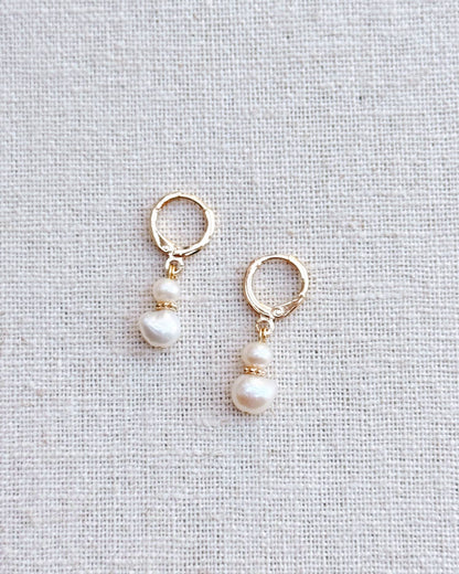 Jewel Tone Freshwater Pearl Gold Huggie Hoop Earrings