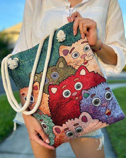 Teal Cats Tote Bag