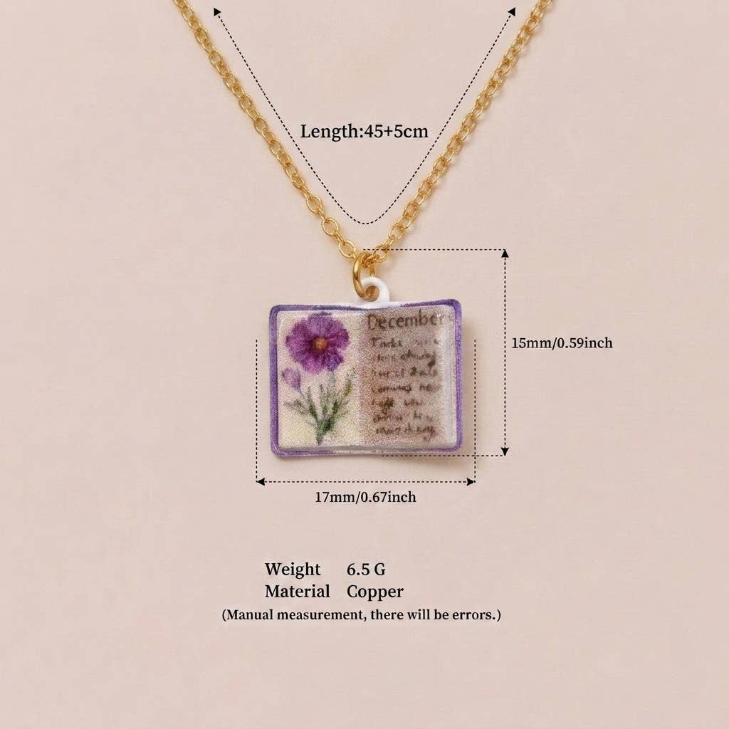 Birth Flower Book Necklace
