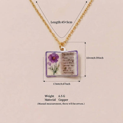 Birth Flower Book Necklace
