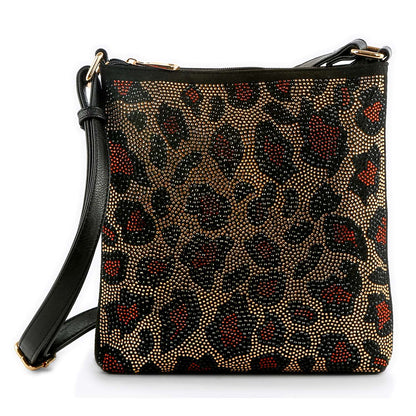 Handbag Express - Leopard Print Rhinestone Crossbody Sling