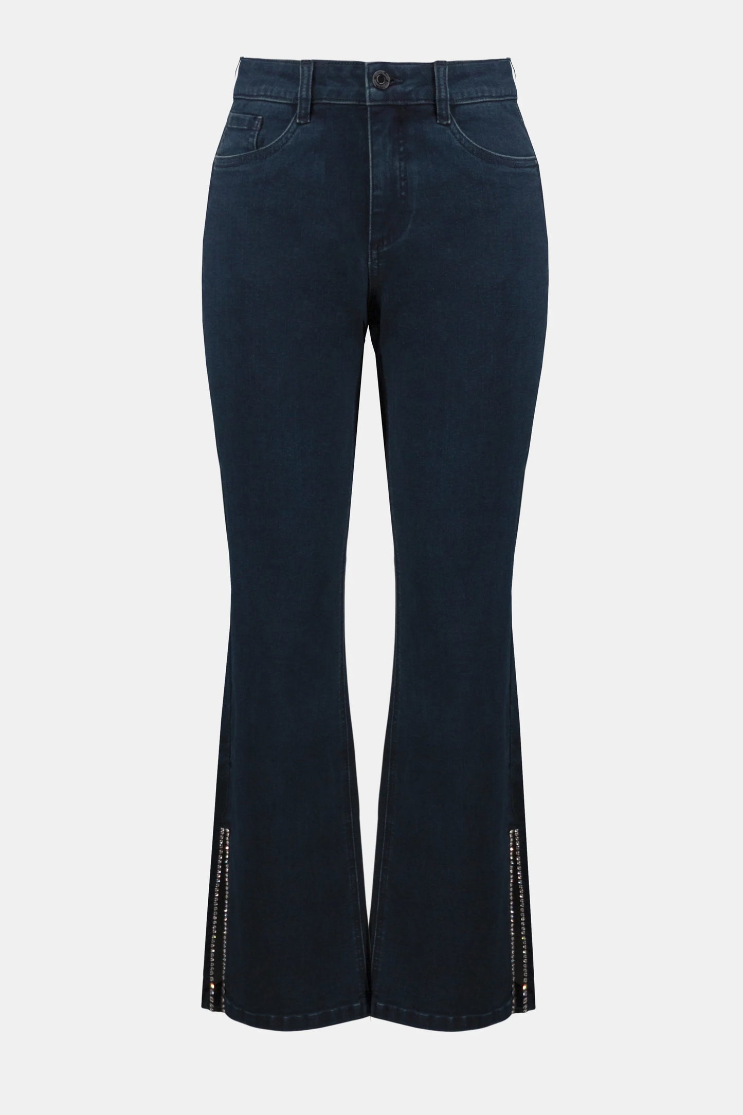 Classic Straight Leg Jeans with Rhinestone Hem-254917