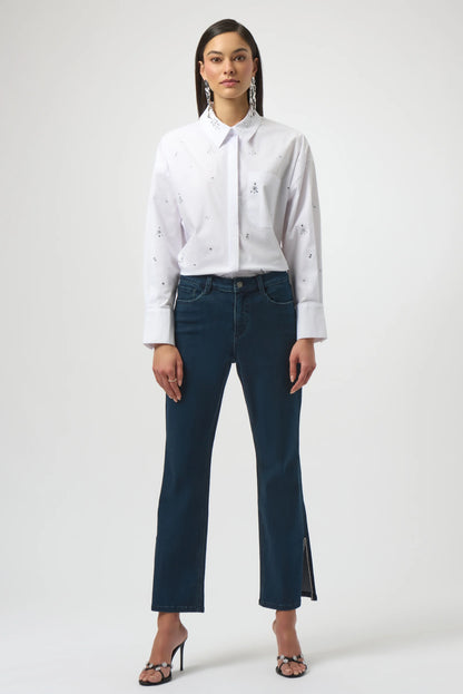 Classic Straight Leg Jeans with Rhinestone Hem-254917
