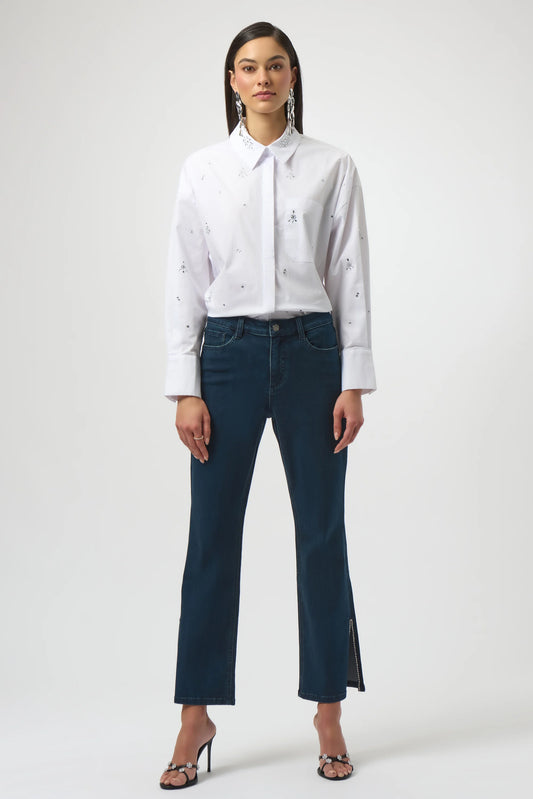 Classic Straight Leg Jeans with Rhinestone Hem-254917