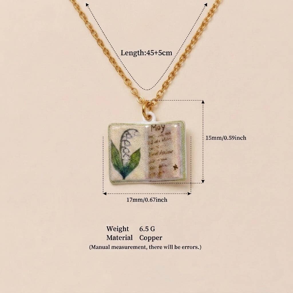 Birth Flower Book Necklace